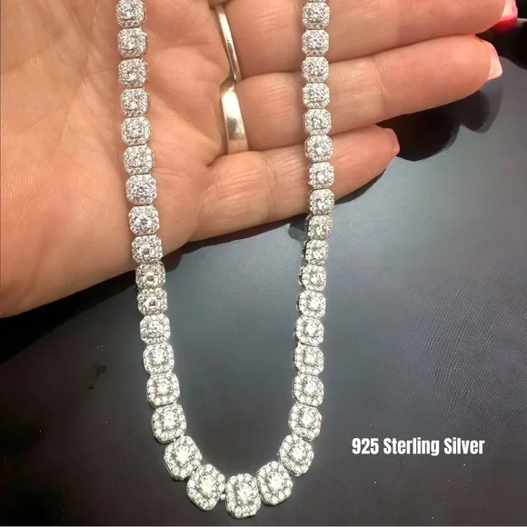 16” Iced Out Cubic Zirconia Ice Cube Tennis Chain Solid 925 Sterling Silver NWT